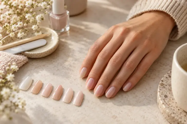 Hands comparing natural nail length and shape preferences.